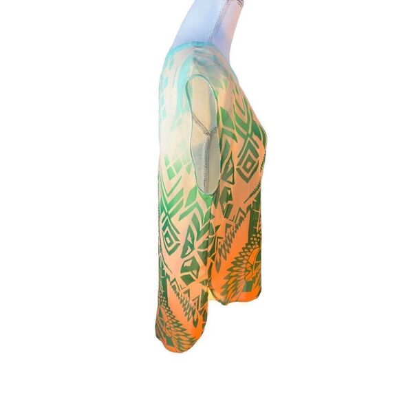 Love  marks Aztec bright colored sleeveles sheer blouse hi low hem - Picture 2 of 9